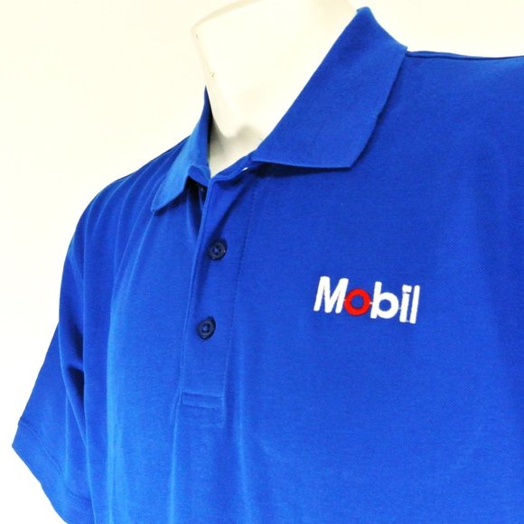 MOBIL Gas Station Oil Employee Uniform Polo Shirt Blue NEW Size M Medium - Picture 2 of 7